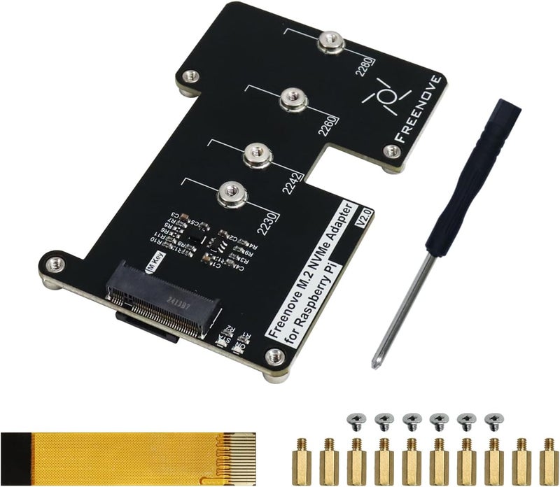 FREENOVE M.2 NVMe Adapter V2 for Raspberry Pi 5 (Without SSD), M.2 HAT Add-on Board, Solid State Drive Size 2230 2242 2260 2280, PCIe 2.0/3.0, Max Speed 1231 MB/s - Image 1